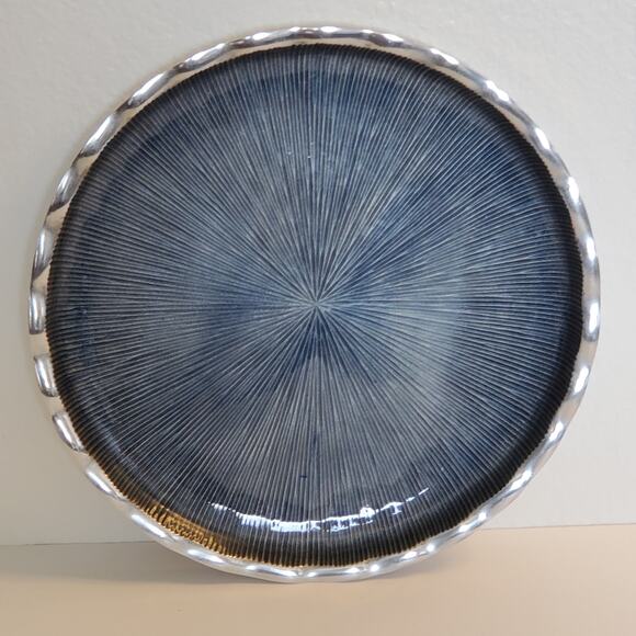 Simply Designz Enamel Cake Plate  Blue Aluminum Enamel Round Fluted Platter 11" - Picture 1 of 9